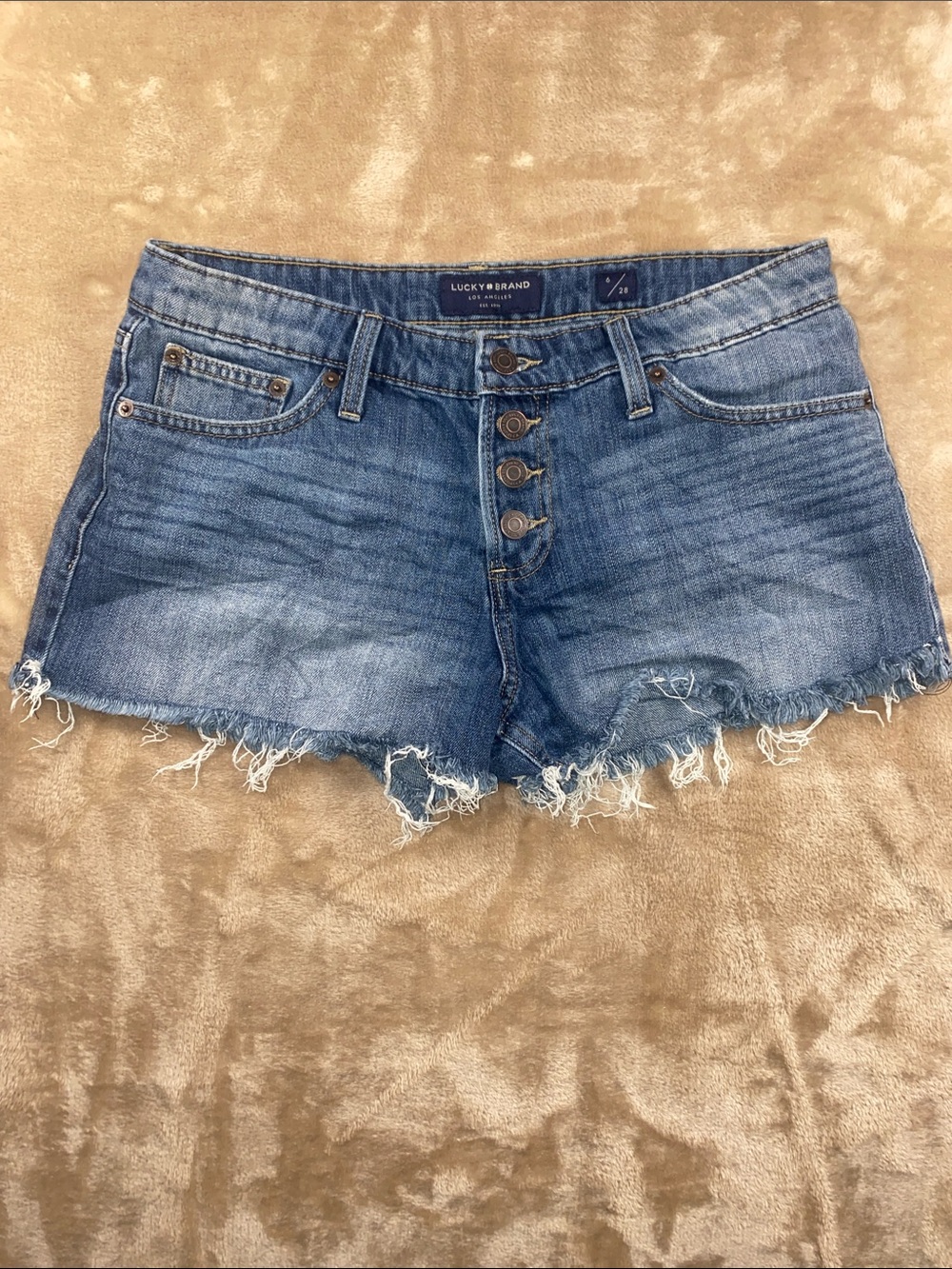 Lucky Brand Women's Blue Distressed Button-Front Denim Shorts